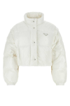 Prada Re-nylon Cropped Convertible Down Jacket In White