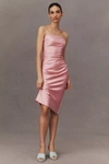 Bhldn Emery Square-neck Stretch Satin Midi Dress In Pink
