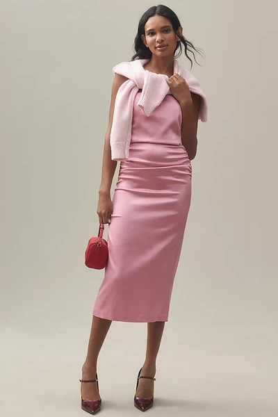 Bhldn Selena Strapless Stretch Satin Midi Dress In Pink