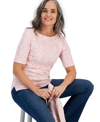 Style & Co Women's Printed Boat-neck Elbow-sleeve Top, Created For Macy's In Mini Star Pink