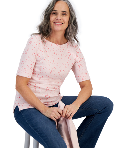 Style & Co Women's Printed Boat-neck Elbow-sleeve Top, Created For Macy's In Mini Star Pink