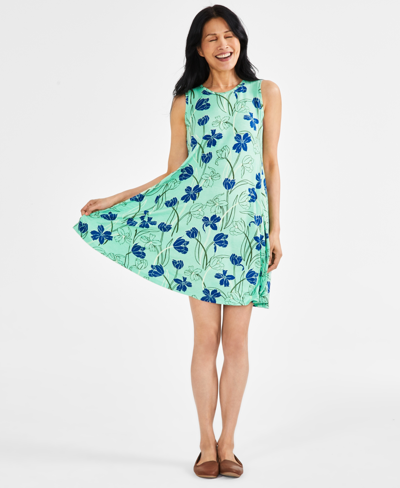 Style & Co Women's Printed Sleeveless Flip-flop Dress, Regular & Petite, Created For Macy's In Tulip Green