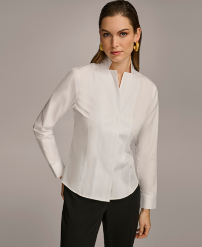 Donna Karan Women's Notch Collar Button Up Shirt In White