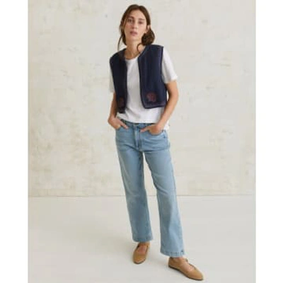 Yerse Embroidered Cotton Gilet In Blue