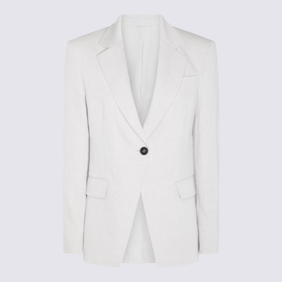 Brunello Cucinelli 单排扣华达呢编织西装夹克 In White