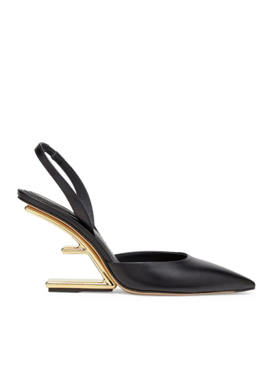 Fendi Vitello Leather Slingback Pumps In Nero