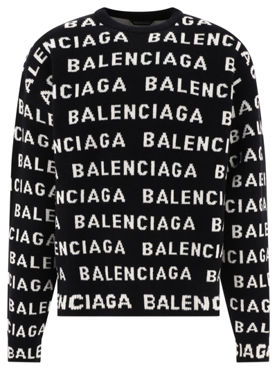 Balenciaga Black Jacquard Sweater In Black/white