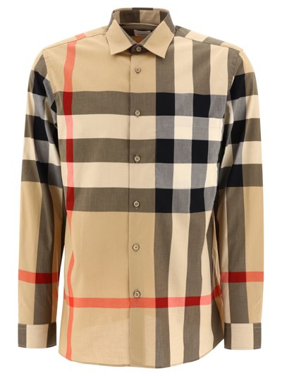 Burberry Check Cotton Shirt In Beige