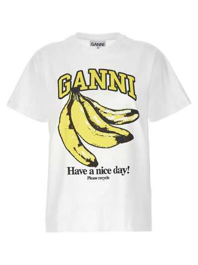 Ganni Banana Cotton T-shirt In Bright White