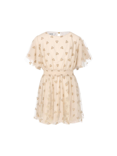 Baby Dior Cd Heart Motif Flared Dress In Beige