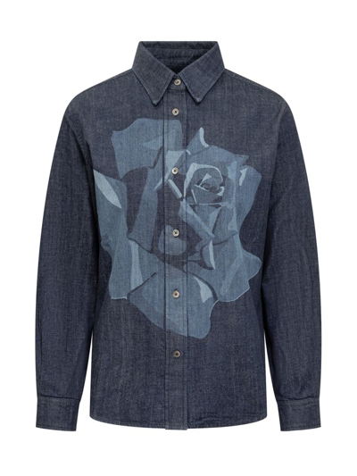 Kenzo Blue Cotton Shirt In Rinse Blue Denim