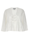 Ganni Bow-detailed Cotton-poplin Peplum Blouse