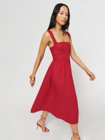 Reformation Petites Tagliatelle Linen Dress In Cherry