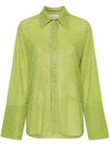 Oseree Metallic-threading Bell-sleeve Shirt In Green