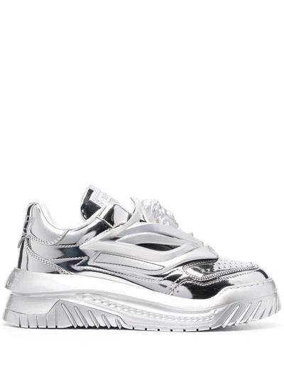 Versace Odissea Metallic Sneakers In Silver
