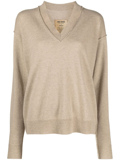 Uma Wang V-neck Fine-knit Sweatshirt In Brown