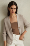 Reiss Neutral Ariana Cotton Blend Knitted Cardigan