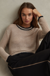 Reiss Astrid Linen-blend Tipped Stitched Jumper In Brown