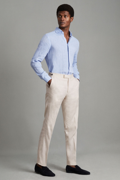 Reiss Kin - Stone Slim Fit Linen Adjuster Trousers, 30
