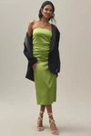 Bhldn Selena Strapless Stretch Satin Midi Dress In Green