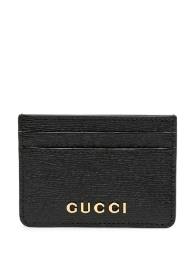 Gucci Script Leather Card Holder In Black