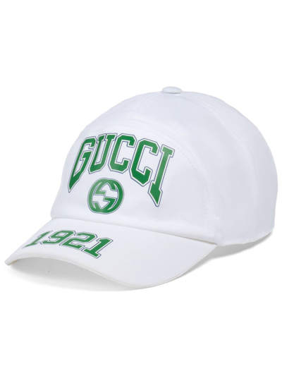 Gucci White Logo Print Cotton Cap