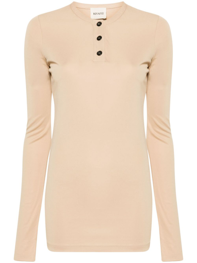 Khaite Byron Henley-neck T-shirt In Neutrals