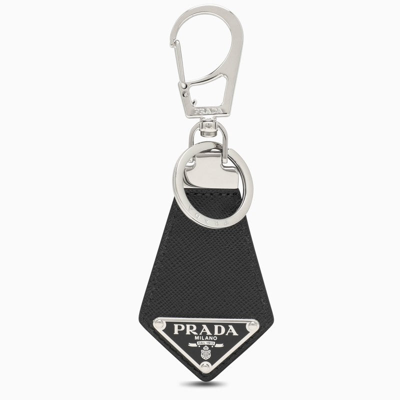 PRADA PRADA BLACK LEATHER KEYRING WITH LOGO MEN