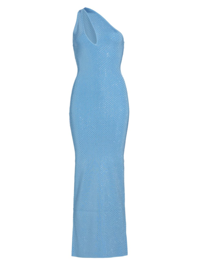 Ronny Kobo Ballari Rhinestone Knit One-shoulder Midi Dress In Blue