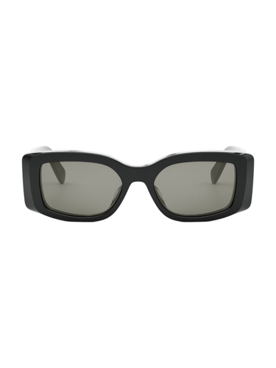 Celine Men's Triomphe Rectangular Acetate Sunglasses In Shiny Black Smoke