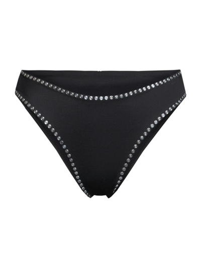 Milly Women's Studded Mid-rise Bikini Bottom In Black