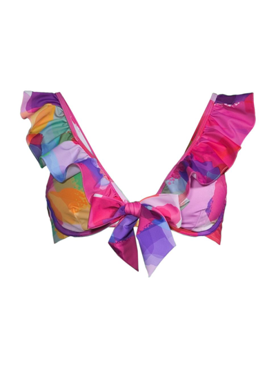Milly Women's Rainbow Waterfall Ruffled Bikini Top In Neutral