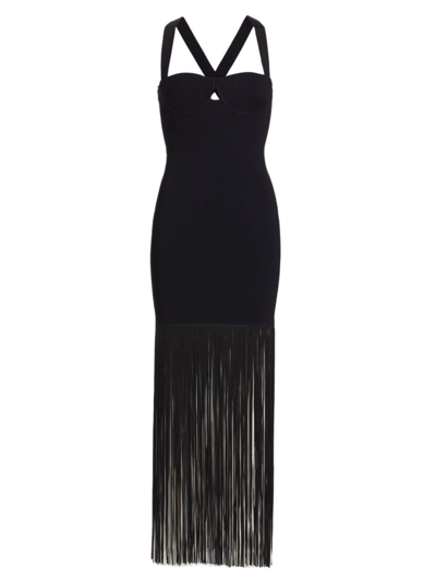 Galvan Women's Mia Fringe Maxi Dress In Black With Pearl