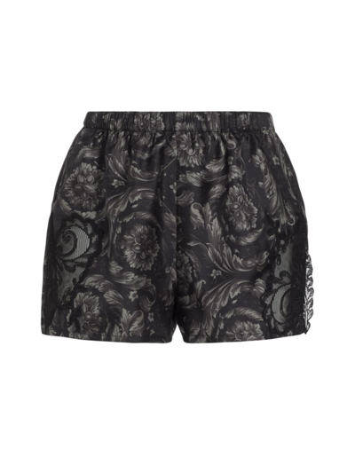 Versace Barocco Print Silk Twill Pyjama Shorts In Black