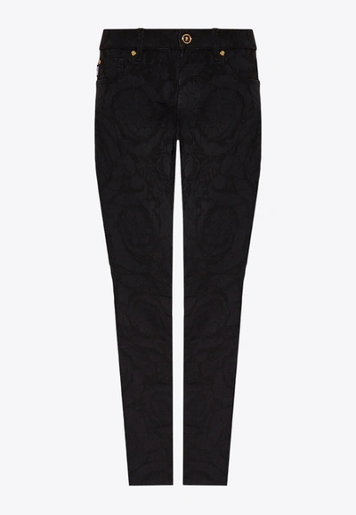 Versace Barocco Jacquard Slim Jeans In Black