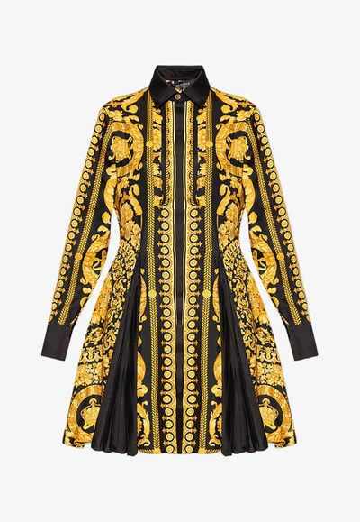 Versace Yellow Barocco Silk Midi Shirt Dress