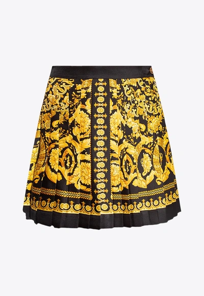 Versace Barocco Pleated Silk Skirt In Multicolor