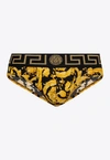 Versace Baroque-print Cotton Briefs In Black