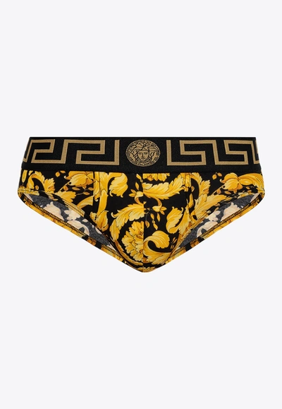 Versace Baroque-print Cotton Briefs In Printed