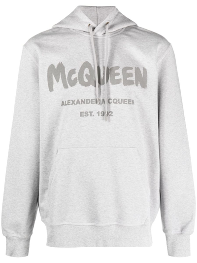 Alexander Mcqueen Graffiti Logo Print Sweatshirt In Grey