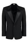Alexander Mcqueen Mcqueen Stripe Stacked Shoulder Peak Lapel Blazer In Black