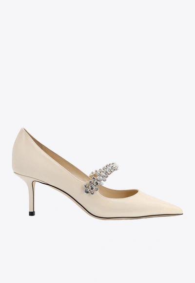 Jimmy Choo Bing 65 Crystal-embellished Pumps In Patent Leather In Beige
