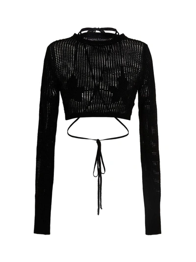 Andreädamo Cropped Open-knit Top In Black