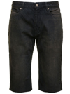 BALENCIAGA BLACK BERMUDA SHORTS WITH WASHED-OUT EFFECT AND LOGO PATCH IN COTTON DENIM MAN