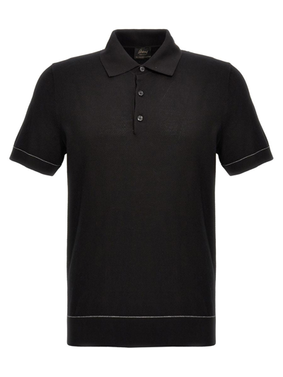 Brioni Textured Polo Shirt In Black