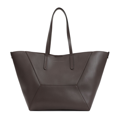 Brunello Cucinelli Geometric Monili Leather Tote Bag In Brown
