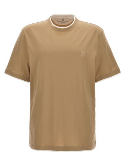 Brunello Cucinelli Double Layer T-shirt In Beis