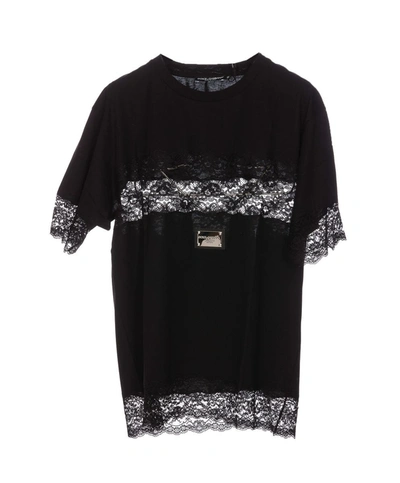 Dolce & Gabbana Lace Embellished Crewneck T In Black