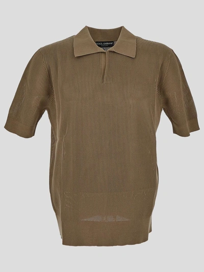 Dolce & Gabbana Short Sleeve Polo Shirt In Beige
