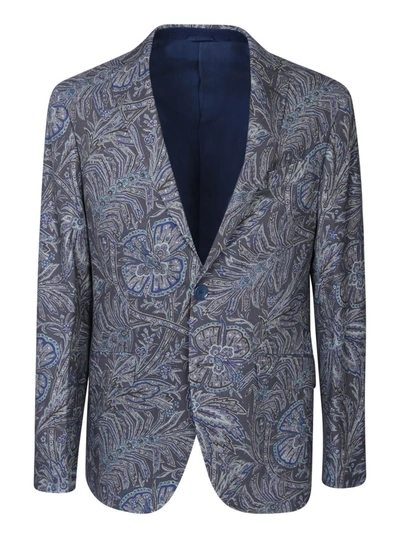 Etro Floral Printed Single Breasted Blazer In Blue